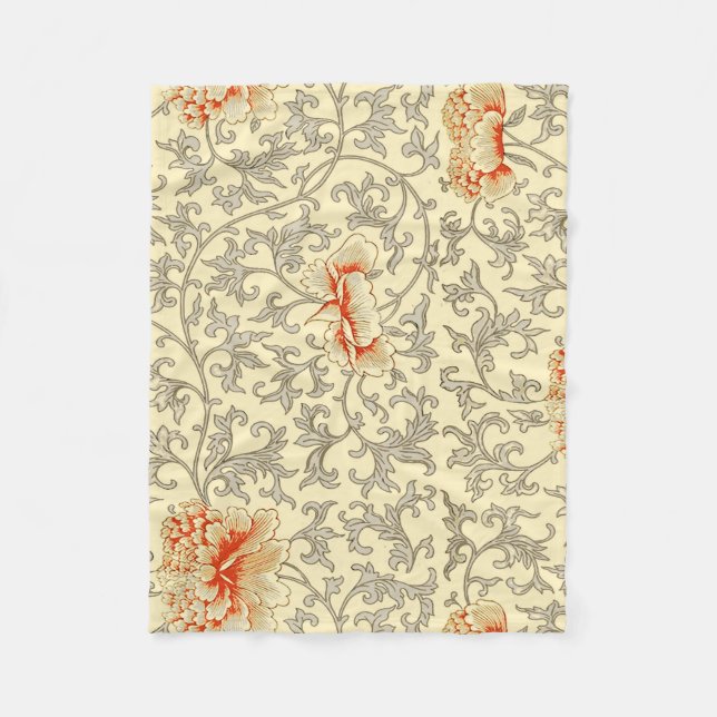 Couverture Polaire Vintage rose gris botanique (Devant)