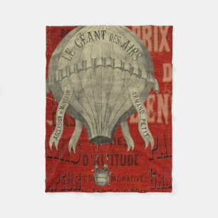 Couverture Polaire Vintage Steampunk Hot Air Ballon Ride en rouge