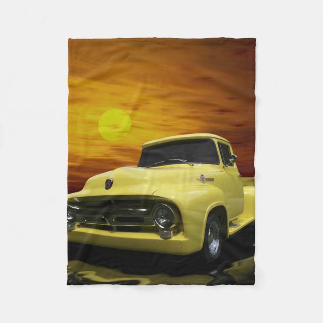 Couverture Polaire Vintage Vieux Camion Jaune (Devant)