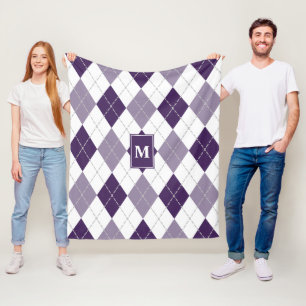 Couverture Polaire violet blanc Jacquard plaid monogrammé