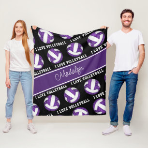 Couverture Polaire violet blanc J'aime volleyball expression texte