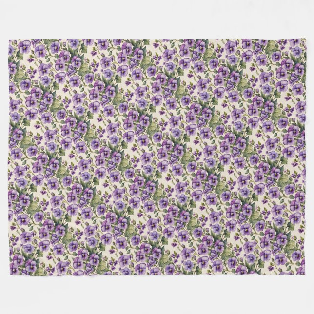 Couverture Polaire Violettes violettes sur blanc (Devant (Horizontal))