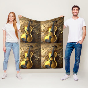 Couverture Polaire Violon Or vintage Sur Cordes Musicales D'Or,