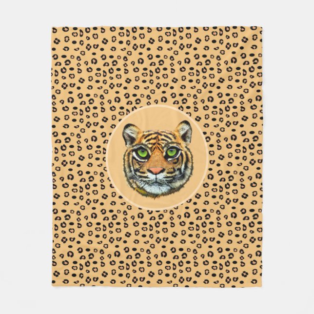 Couverture Polaire Visage de tigre sauvage sur Motif de peau de tigre (Devant)