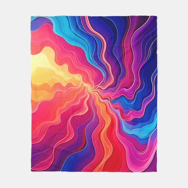 Couverture Polaire Vivid Waves: Abstract Neon Energy Flow Art (Devant)