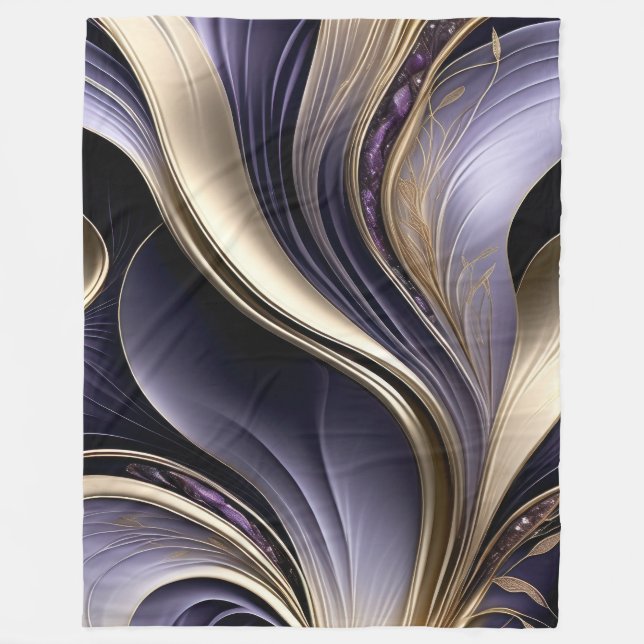 Couverture Polaire Voile d'or - Luxueux or et violet Abstrait (Devant)