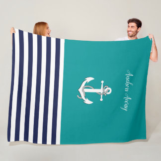 Couverture Polaire Voilier blanc nautique/ancre loin/aqua/bleu marine