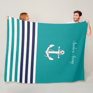 Couverture Polaire Voilier blanc nautique/ancre loin/aqua/bleu marine