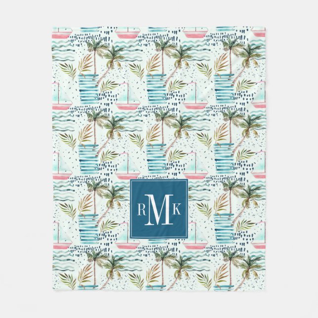 Couverture Polaire Voilier d'aquarelle avec le motif de palmier (Devant)