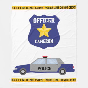 Couverture Polaire Voiture de police bleue et badge d'officier de pol