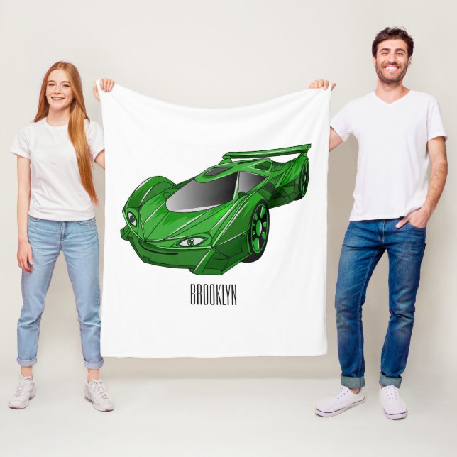 Couverture Polaire Voiture de sport verte avec illustration airfos (En situation)