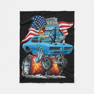 Couverture Polaire Voiture Musclée des Années 60 Patriotique Drôle de