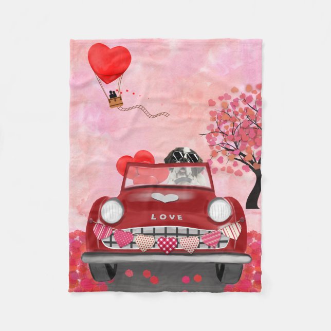 Couverture Polaire Voiture Saint Bernard Chien avec Coeurs Saint-Vale (Devant)