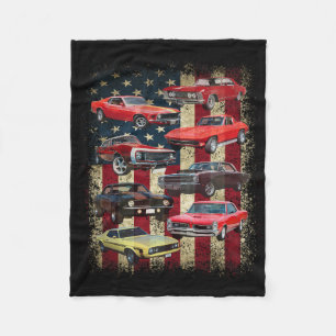 Couverture Polaire Voiture vintage de Muscle Retro American Flag Patr