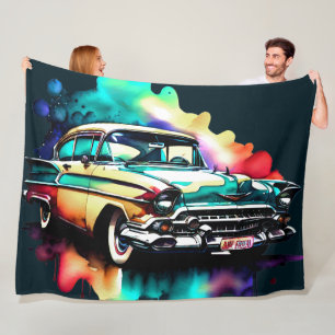 Couverture Polaire Voiture Vintage Peinture Aquarelle