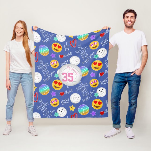 Couverture Polaire volley-ball girly kawaii emoji et typographie (En situation)