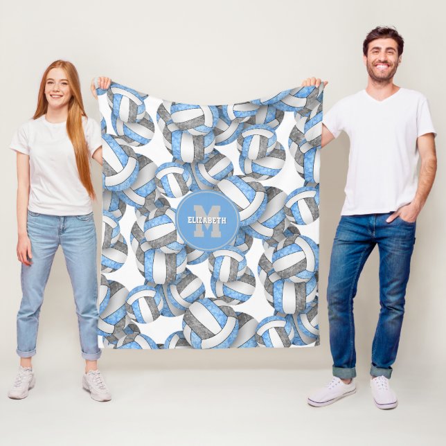 Couverture Polaire volley-ball gris bleu girly (En situation)