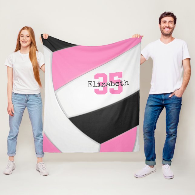 Couverture Polaire volley-ball rose noir et blanc girly personnalisé (En situation)