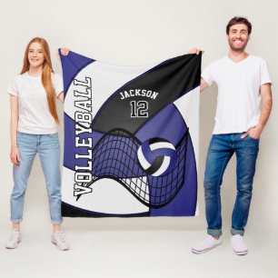 Couverture Polaire Volley-ball 🏐 sport en bleu foncé, blanc et noir
