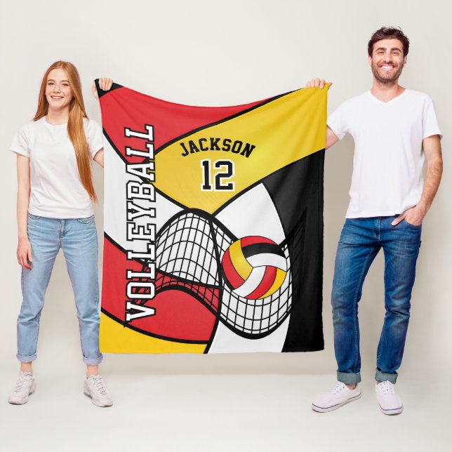 Couverture Polaire Volley-ball 🏐 sport en rouge, noir et jaune (En situation)