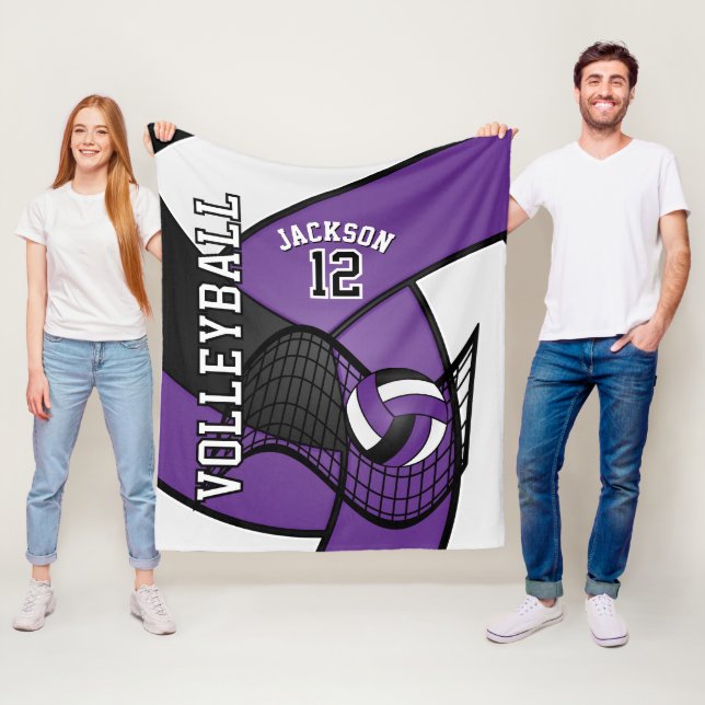 Couverture Polaire Volley-ball 🏐 sport en violet, blanc et noir (En situation)