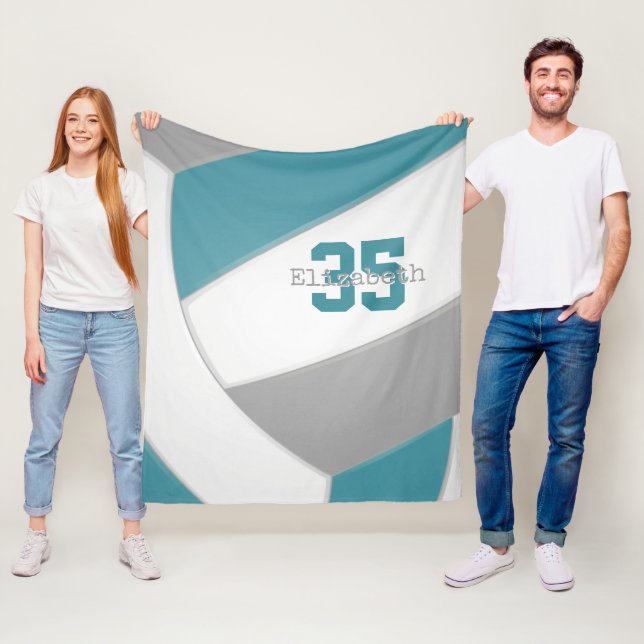 Couverture Polaire Volley-ball turquoise gris et blanc (En situation)