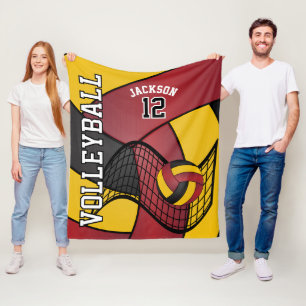 Couverture Polaire Volleyball 🏐 Sport à Maroon Rouge, Or et Noir