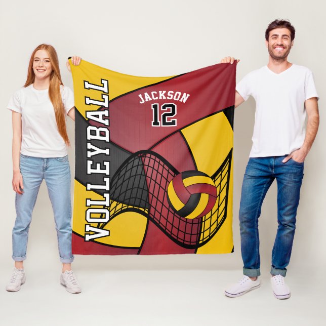 Couverture Polaire Volleyball 🏐 Sport à Maroon Rouge, Or et Noir (En situation)