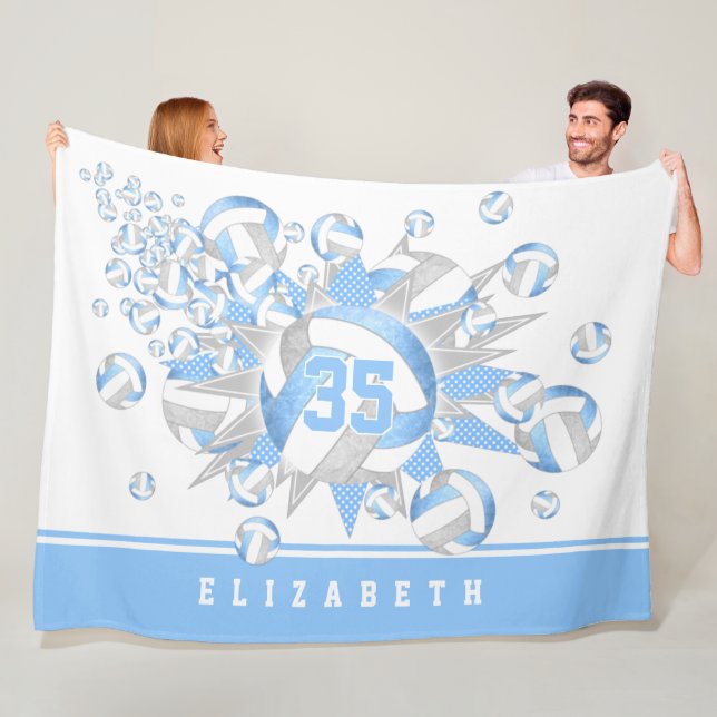 Couverture Polaire volleyballs et étoiles gris-bleu-giral (En situation)