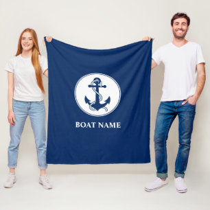 Couverture Polaire Votre nom de bateau Ancre nautique Corde bleu mari