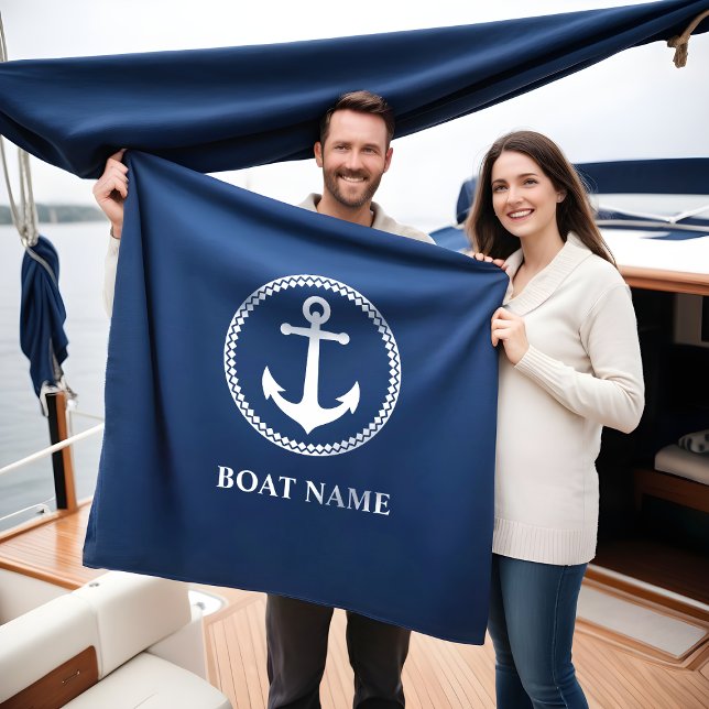 Couverture Polaire Votre nom de bateau Sea Ancre Blue (Several sizes to choose from.)