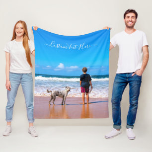 Couverture Polaire Votre Pet Photo Fleece Blanche Texte Personnalisé
