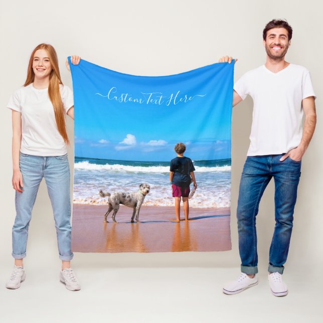 Couverture Polaire Votre Pet Photo Fleece Blanche Texte Personnalisé (En situation)