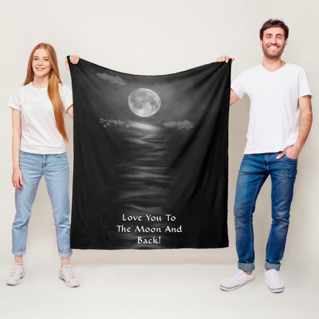 Couverture Polaire Vous Aimez À La Lune Et À L'Arrière Blanc Noir (En situation)