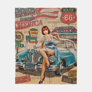 Couverture Polaire Voyage en voiture à travers le poster vintage amér