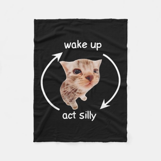 Couverture Polaire Wake Up Act Silly _ Pleurant Mème de chat banane (Devant)