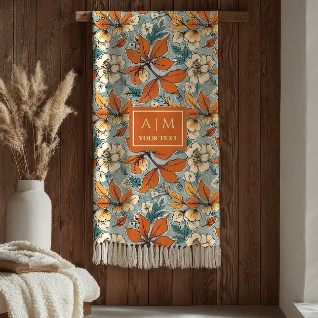 Couverture Polaire Warm Terracotta Copper Pastel Green Fall Flowers  (Warm Terracotta Copper Pastel Green Fall Flowers Blanket)