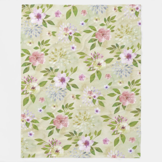 Couverture Polaire Watercolor Flowers seamless pattern II + your idea (Devant)