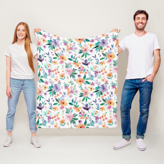 Couverture Polaire Watercolor Meadow Flowers Pattern (En situation)