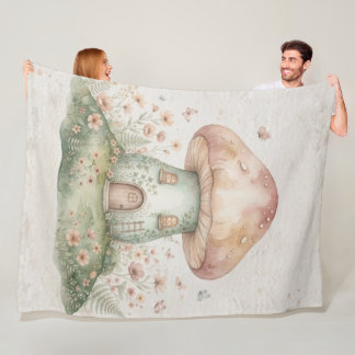 Couverture Polaire Watercolor Mushroom Blanket for Kids, Cute Woodlan