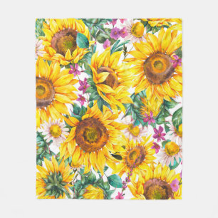 Couverture Polaire Watercolor sunflowers summer vintage seamless