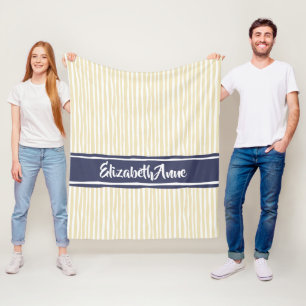 Couverture Polaire Wavy Painterly Stripes Navy and Cream With Name
