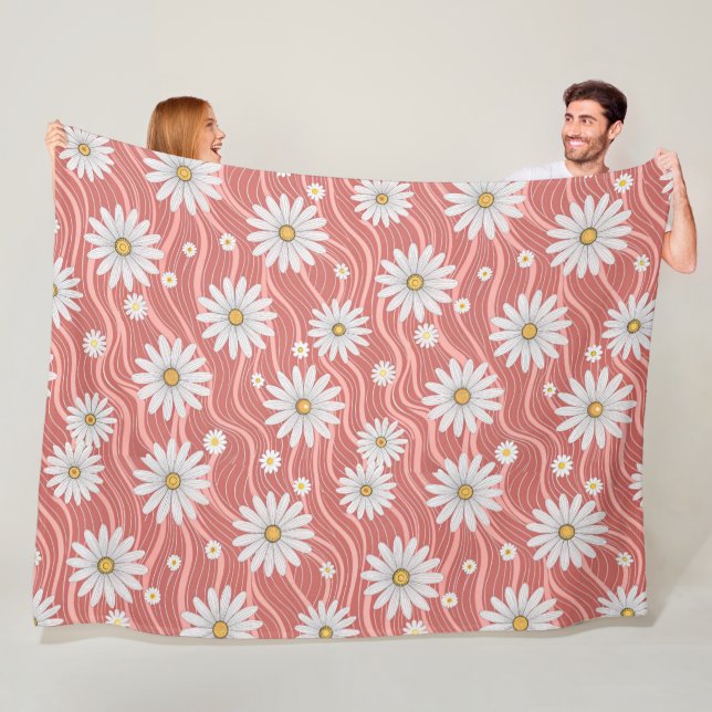 Couverture Polaire Wavy Pink Daisies  (En situation)