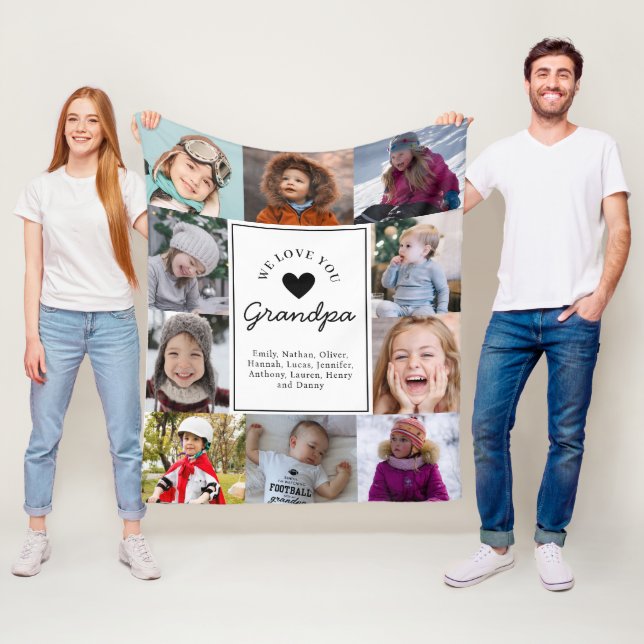 Couverture Polaire We Love Grandpa Photo Collage Handwritten Script (En situation)