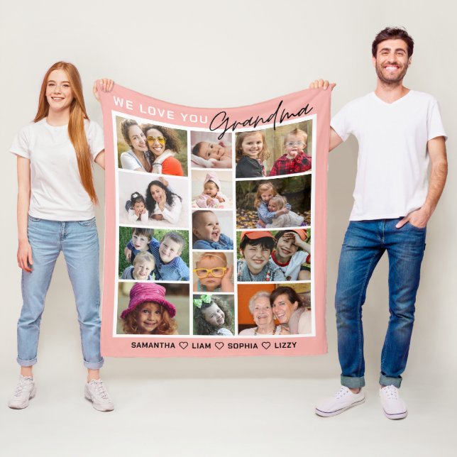Couverture Polaire We Love You Grand-mère Petits-enfants 13 Photo Col (En situation)