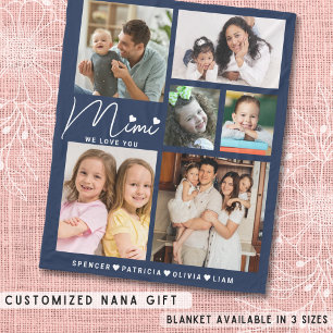 Couverture Polaire We Love You Mimi Grandkids 6 Photo Collage Bleu