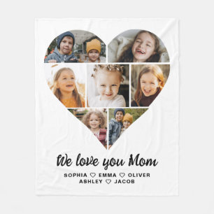 Couverture Polaire We Love You Mom Heart Modern Photo Collage