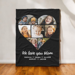 Couverture Polaire We Love You Mom Heart Modern Photo Collage