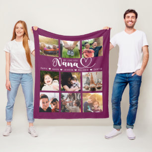 Couverture Polaire We Love You Nana Grandkid Names Pink Photo Collage