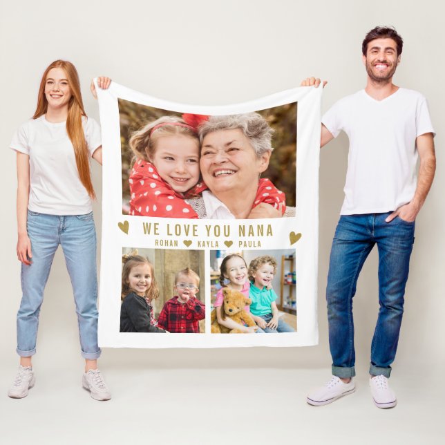 Couverture Polaire We Love You Nana Grandkids 3 Photo Collage Blanc (En situation)